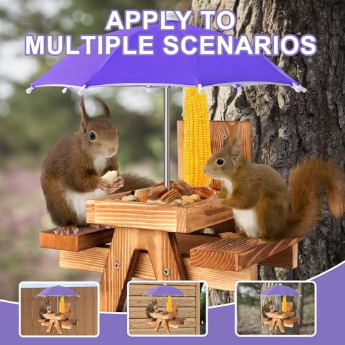 Gnodary Squirrel Feeder with Umbrella, Squirrel Feeders for Outside, Squirrel Picnic Table Feeder - Chipmunk Feeder Hold Corn, Corn Cob, Peanuts (Dark Purple) - color: Purple-Dark Purple