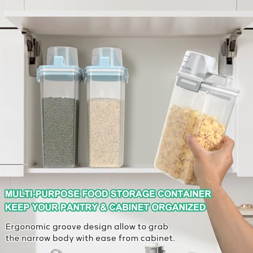 TBMax Rice Storage Container 2 Pack, Plastic Kitchen Pantry Food Storage Container with Cup, Small Pet Dog Cat Food Container Dispenser - color: Light grey & Light grey