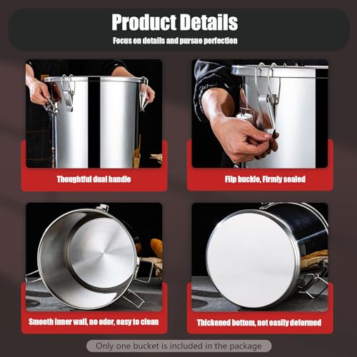 5.5Gal 304 Stainless Steel Airtight Canister,Metal Bucket Large Stainless Steel Canisters - Locking Clamp & Airtight Lids - Dog Food/Bird Seed/Coffee Storage Container - color: 5.55 GAL