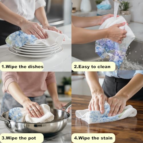 2 Pcs Artistic Hydrangea Kitchen Towels Decorative Hand Towels | Waffle Soft Tea Towel for Home, Bathroom, Absorbent Microfiber Dish Cloth, Housewarming Gifts for Women, Mom, Friend - color: Multi 1215