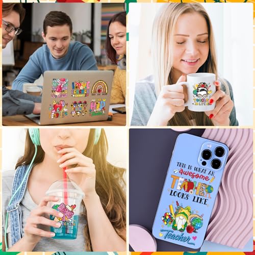 Rngmsi 20 Sheets Teacher Leopard Print UV DTF Cup Wrap Cold UV DTF Stickers | Back to School Classroom Uvdtf Stickers, Flower Rub on Transfer Decals, for DIY 16 oz Glass Mug Gift Crafts - style: Teacher