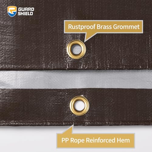 GUARD SHIELD Super Heavy Duty Brown/Silver Ploy Tarp Cover 10x10 Feet Waterproof Tarps 16mil Thick UV and Tear Resistant Tarpualin - color: Brown/Silver, size: 10x10