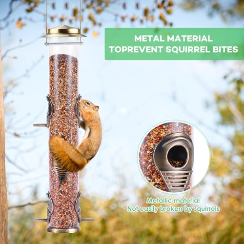 1PK Metal Bird Feeders with 6 Feeding Ports,Tube Bird Feeder with Steel Hanger,Hard Plastic Wild Bird Feeder for Outdoors Hanging, Attracting Birds in Your Lawn, Garden, Balcony–Bronze - color: Bronze 1 PACK