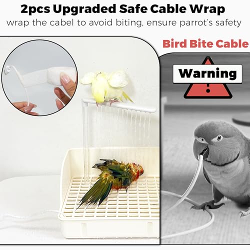 Automatic Parakeet Bird Bath with Pump, Large Bird Shower Fountain | Indoor Bathtub with Running Water, Parrot Bath Tub Faucet for Pet Birds, Cockatiel, African Grey, Budgie, Conure, Lovebird - color: White