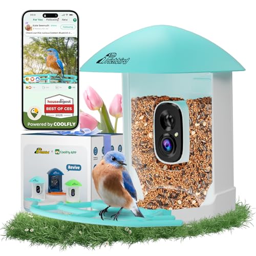 Smart Bird Feeder with Camera Solar Powered, Auto Record 2K HD Videos | AI Bird Identification & Instant Alerts, Birdwatching Live, Outdoor Birdhouse with Cam, for Mom/Dad/Birdlovers, Light Blue - color: Blue