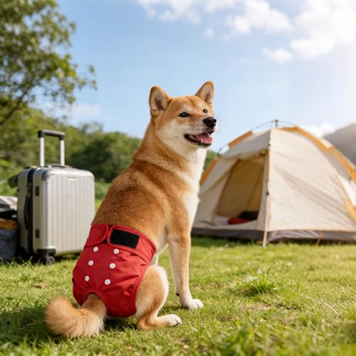 Female Dog Diapers - Reusable Diapers for Doggie in Heat - Highly Absorbent for Pet Incontinence with Adjustable Snaps (Pack of 3) Red, S
