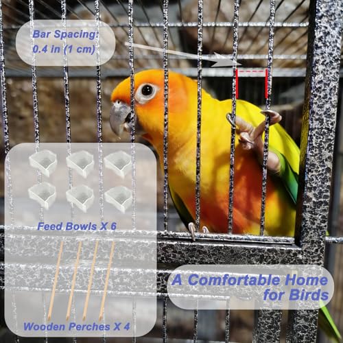 69.5 Inch Large Bird Cage, Parakeet Flight Cage with Rolling Stand, Storage Shelf, Tray, Perches, Feed Bowls, Extra Large Parrot Cage for Macaw, Cockatiel, Budgie, Conure, Lovebird & Finch
