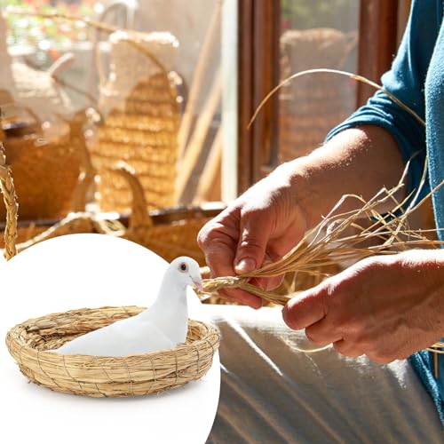 Eorbow 6 Packs Woven Straw Bird Nests, 8" Handmade Flat Base Spawning Nest, Small Animal Breeding Bed Hatch House Cage Accessories for Dove Pigeon Parrot Cuckoo Sparrow Rabbits Chinchillas Hamster