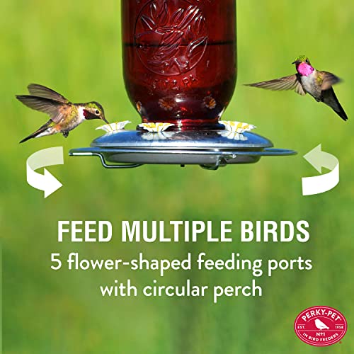 Perky-Pet Red Mason Jar Vintage Glass Hummingbird Feeder - Outdoor Garden Décor - 32-oz capacity, 786-1SR - color: Red Mason Jar