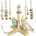 360° Rotating Bird Perch Stand - 4 Perches + 5 Natural Chew Strand, Natural Bird Cage Accessories, for Small & Medium Birds Parakeets Cockatiels Lovebirds Budgies - color: Natural