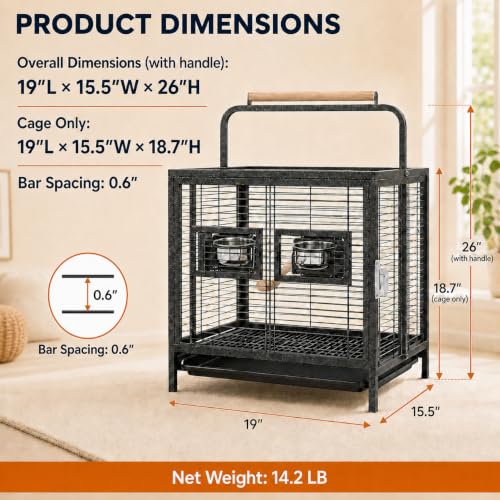 Yaheetech 25.5" Small Bird Cage, Wrought Iron Bird Travel Cage with Wooden Perch Handle & Seed Guard for Conures, Budgies, Lovebirds & Small to Medium Birds