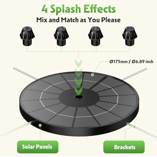 AISITIN 3.8W Solar Fountain for Bird Bath, 2026 Newly Solar Fountain Pump | Multiple Nozzles, 4 Anti-Drift Fixed Pipes, Attract Birds, Solar Bird Bath Fountain for Garden, Fish Tank, Small Pond, Yard