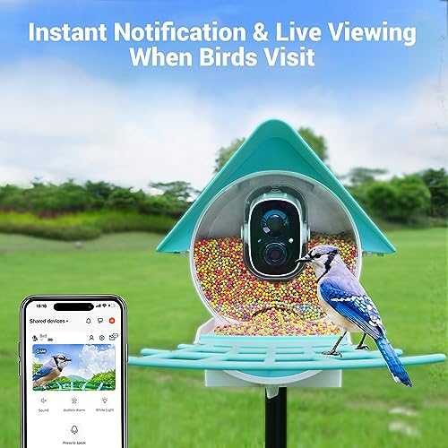 Smart Bird Feeder Camera with Solar Panel - AI Identifies Bird Species, Auto Captures Videos & App Notifications, Includes 32GB SD Card - color: Light Blue, size: Basic