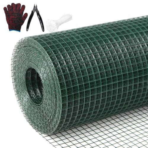 Hardware Cloth 1/2 inch 36in x 100ft Chicken Wire, Green Garden Fence, 19 Gauge, Vinyl PVC Coated Metal Welded Wire Mesh for Preventing Snakes, Raccoons, Foxes, Poultry Netting - size: 1/2inx36inx100ft