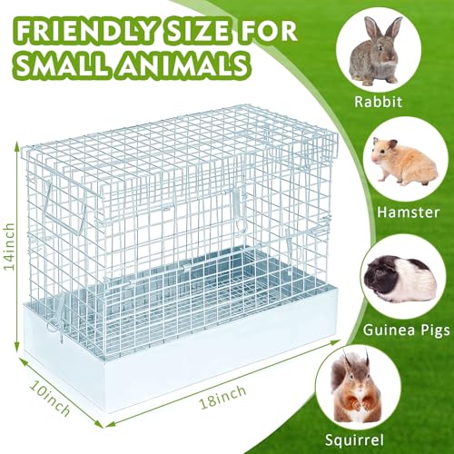 DoubleFill Folding One Hole Rabbit Transport Cage, Portable 18 x 10 x 14 in Rabbit Carrier with Tray and Handles for Travel Temporary Housing Indoor Outdoor Small Animal Enclosure - color: Sliver, size: 18.9"L x 14.0"W x 4.1"H