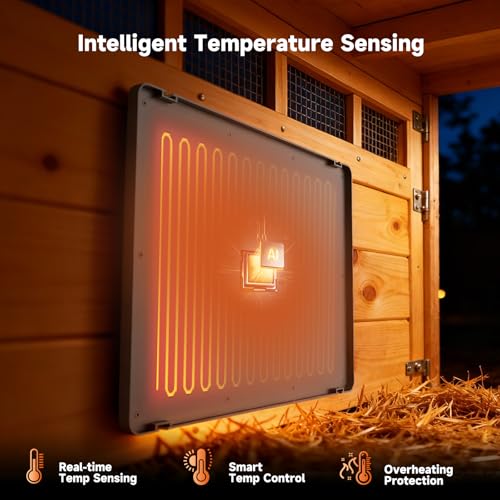 Chicken Coop Heater, 12 * 16inch Large Brooder Heater Plate for Chicks, Adjustable Height Brooder Warmer for 30-40 Baby Chicks, 5 Level Temp Adjustable Heating Plate, 75 Watt, Energy-Efficient & Safe