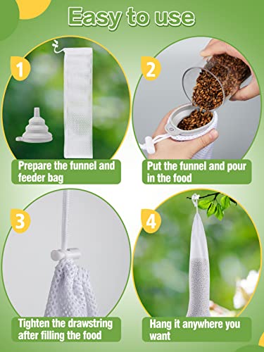 6Pcs Finch Sock Feeder for Outdoor, 3.9" x 15.7" Thistle Seed Sacks, White | MEWTOGO, with Food Grade Funnels, Bird Food Supply Tools, for Garden Yard Wild Finch Feeding - color: White