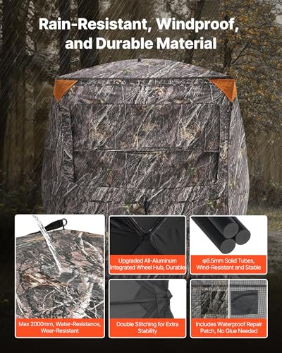 VEVOR Hunting Blind，See Through Ground Blinds with Carrying Bag, 360 Degree Portable Camouflage Tent，Durable Concealed Shelter with Silent Side Door and Window, for Turkey and Deer - size: 2-3 Person（Thermal）
