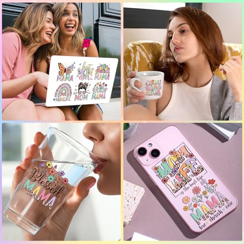 Rngmsi Mom UVDTF Cup Wrap - 20 Sheets Mama UV DTF Cup Wraps for 16 oz Glass, Leopard Print Cat Dog Bear Flower Stickers for Water Botters, Waterproof Rub on Transfer Decals, Mother's Day Gift - style: Mama