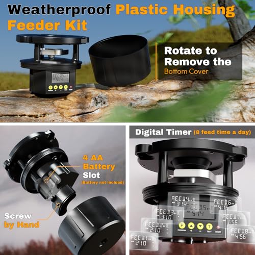 Deer Feeder Kit, 6V Feeder Kit, Feeder Motor & Timer Kit, Small-Size Game Feeder/Chicken Feeder, Sturdy Hunting Feeder Kit with Spinner/Digital Timer/Adjustable Arms/Batteries Slot/Solar Panel Port