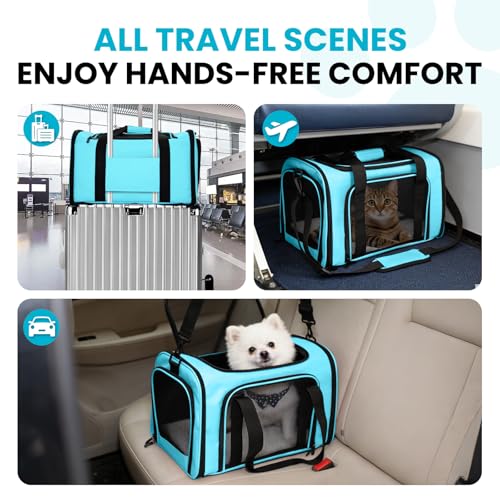 Soft-Sided Cat Carrier 18x11x11 in Expandable Travel Pet Bag 15LBS | For Cats and Small Dogs with Anti-Scratch Mesh Washable Mat Collapsible Escape-Proof Airline Approved with Shoulder Strap - color: Blue, size: 11.0"L x 11.0"W x 18.0"H
