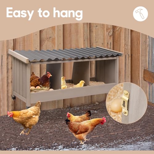 Nesting Boxe for Chickens, 3 Compartments Wooden Chicken Coop, Wall-Mounted Chicken Nesting Box for Laying Eggs with PVC Roof, Easy Install Nesting Boxes Accessories for Chickens, Hens, Ducks