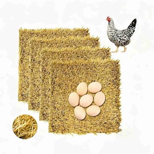 Chicken Nesting Pads 12x12" Washable Nesting Box Pads for chickens 4 Pack | Reusable Artificial Grass Nest Box Liners for Chickens - Easy Clean Poultry Bedding for Chicken Coop with Drainage Holes