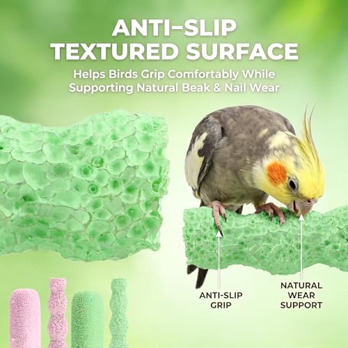 4 Pcs Bird Beak Grinding Stones, Small & Medium Bird Parrot Cage Perch | Bird Cage Stand Plat Form Foot Claws Trimmer with Swing Bell