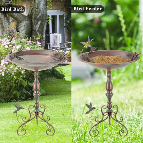 Pedestal Bird Bath for Outside, X-Large Birdbath with 20" Dia Bowl | 28" H Metal Bird Baths & Bird Feeder for Outdoor Garden Patio Yard Decor, Bronze