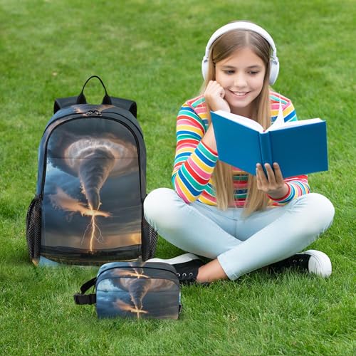 Grey Lightning Tornado Backpack with Lunch Bag, School Travel Backpack for Teens Boys Girls Backpacks Set - color: Grey