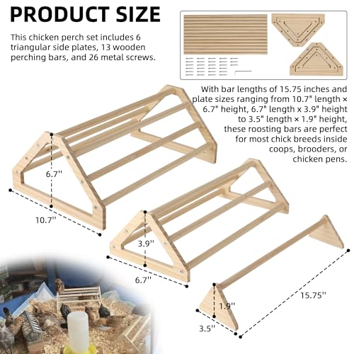 TonGass 3-Pack 15.75" Extra Long Chicken Perch | Freestanding Roosting Bar for Baby Chicks, Durable Polished Pine Roosting Bar, Perch Stand for Chicken Brooder