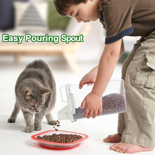 TBMax Small Dog Cat Food Storage Containers 2 Pack, Travel-Friendly Pet Food Container with Spout & Measuring Cup, Kid-Friendly Pet Feeding Dispenser, Portable Dog Treat Bird Seed Container -Beige - color: Beige -2Pcs 3Qt