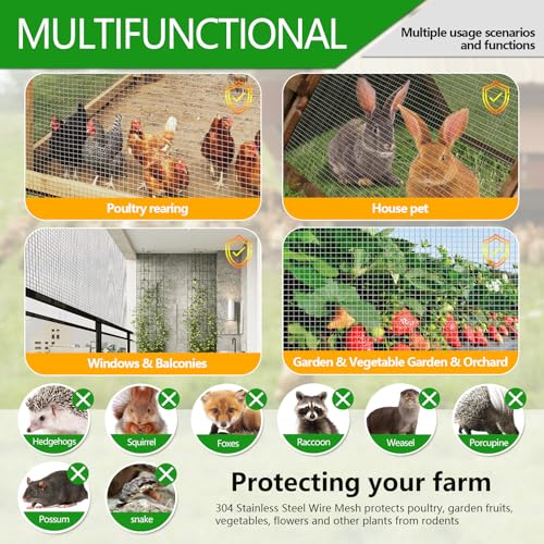 Hardware Cloth 1/4 inch 23 Gauge Small Size 304 Stainless Steel mesh Chicken Welded Wire Fencing Wire Mesh Roll Fencing Garden Fence Squirrel Tunnel Network 12in×10ft - size: (1/4in)12inx10ft