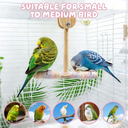 Bird Cage Accessories, Wooden Swing Perch Toy with Rope and Plastic Circle, Parakeet Toys, Bird Toys for Budgies, Cockatiels, Lovebirds, Green Cheeks, Small to Medium Birds