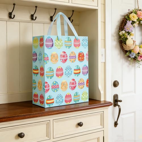 STPIYFZU 13" Large Easter Gift Bags with Handles, Egg Design Reusable Paper Easter Bag for Egg Hunts Kids Party Supplies, Gift Wrapping - color: 1 PCS Egg bags