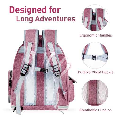 Cat Backpack Carrier with Large Space Bubble Window, Airline Approved Breathable Pet Carrier for Small Dogs Cats up to 15lbs, Foldable for Travel Hiking & Outdoor Use - color: Pink