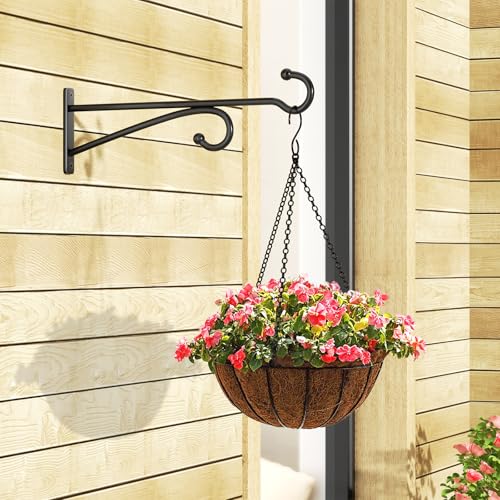 10" Plant Hanger Hook Outdoor Indoor – Planter Hooks for Hanging Plants, Plant Wall Hooks, Brackets for Hanging Plants, Baskets, Wind Chimes, Bird Feeders, Lanterns, Bird Houses (Black, Metal, 2-Pack) - color: Black, size: 10 Inch