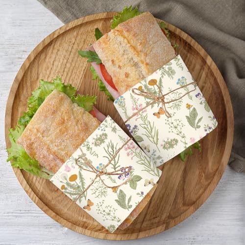 JarThenaAMCS 150Pcs Wildflower Wax Paper Floral Butterfly Deli Paper Sandwich Wrap Tissue Waterproof Oil-Proof Picnic Liner for Party Kitchen Supplies, 9.8 x 8.3 Inch - color: Wildflower