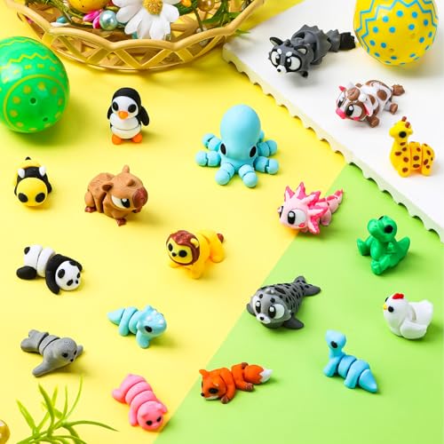 24 Pack Prefilled 3D Printed Animals with Easter Eggs Set Easter Day Gift Figurines Gifts Toys for Kids Basket Stuffers Classroom Prizes Exchange Party Favors