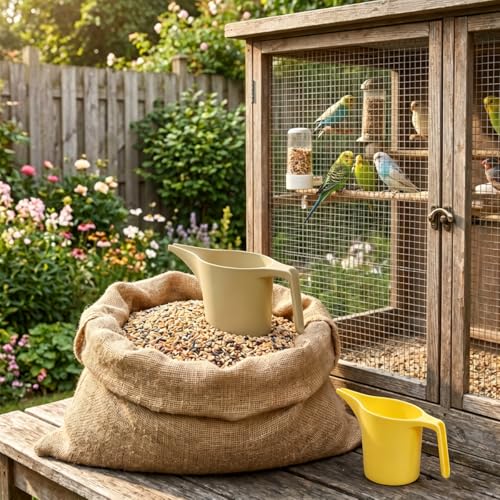 4 Pcs Bird Seed Scoop,Large Capacity Pet Food Scoop,Narrow Spout Design,Durable Material for Tube Feeders, Bird Feeders,Small Animal Cages for Bird Owners and Pet Lovers (Grey,Beige)