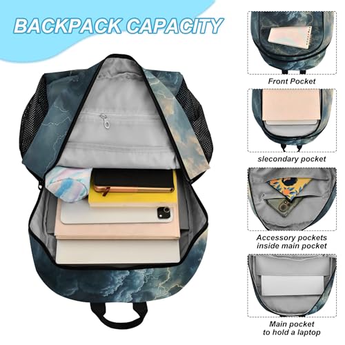 Lightning Tornado Grey Backpack with Lunch Bag, School Travel Backpack for Teens Boys Girls Backpacks Set - color: Grey and Brown