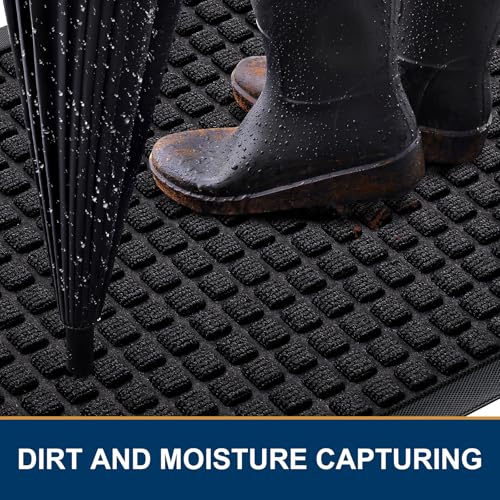 Smiry Front Door Mat Outside Entrance, Natural Rubber Doormat, 47x32 Inch | Black, Non Slip, Trap Dirt and Moisture, Easy Clean, Low Profile Welcome Floor Mats for Indoor Outdoor Entry - color: Black, size: 47" X 32"