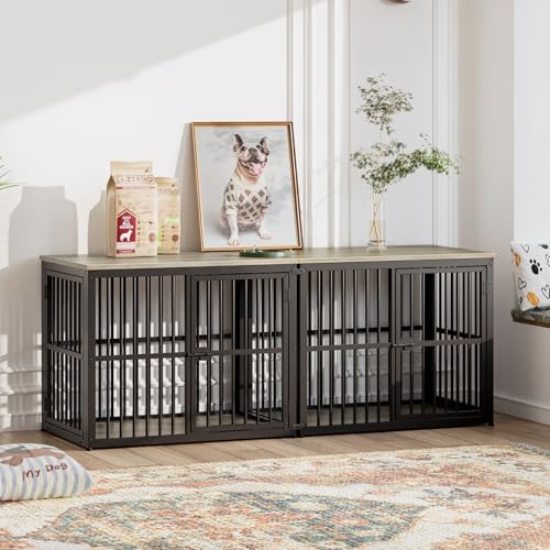 Lyromix 33'' Dog Crate Furniture with 3 Doors for Small to Medium Dogs | Wooden Kennel End Table, Heavy Duty Indoor Cage for French Bulldog, Beagle, Multiple Units Can be Combined, Grey - color: Ancient gray, size: M(33.07''×22.05''×25.98'')