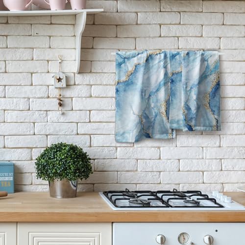 Giwawa Blue Marble Hand Towels for Bathroom Abstract Modern Kitchen Towel Blue Gold Decorative Fingertip Towels for Home Bathroom Kitchen Hotel Spa 14 x 28 Inch, Set of 2 - color: Blue Marble