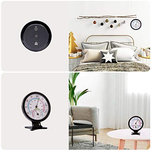 Mini Indoor Thermometer Hygrometer Analog 2 in 1 Temperature Humidity Monitor Gauge for Home, Room, Outdoor, Offices, Display Mechanical Diameter 75mm (No Battery Needed)-Black - color: Black 1 Pack