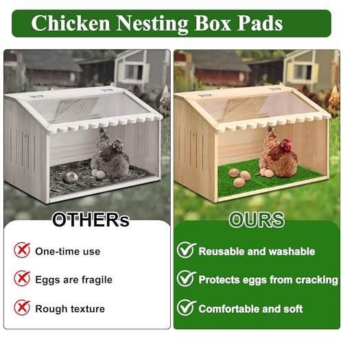 DI QIU REN 10 Pack Thickened Chicken Nesting Pads 12×12×1.37inch, Washable Artificial Grass Nesting Box Liners, Chicken Laying Pads Reusable Laying Turf Mats for Chicken Coop Pet Indoor Outdoor