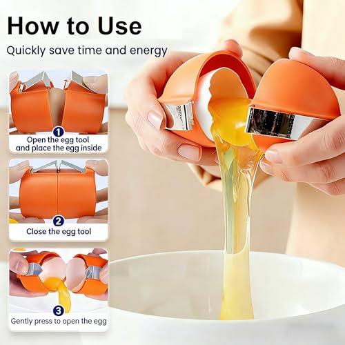Stainless Steel Egg Biscuit and Separator, Handheld Bottle Opener for Raw Eggs and Hard Boiled Eggs, Multi-functional Kitchen Gadgets for Easy Peel and Egg White Separation (2) (2)