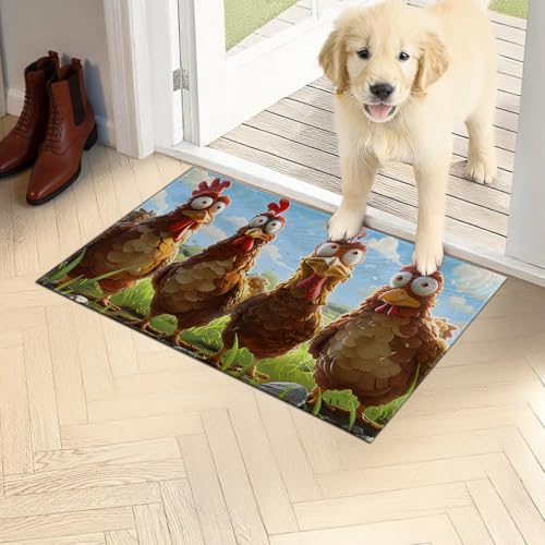 Funny Chicken Doormat 17x29.5 Inch, Cute Cartoon Farm Animal Indoor Door Mat, Hen Coop Non-Slip Welcome Rug Gifts for Living Room, Kitchen, Bedroom,Farmhouse Decor - color: Funny Chicken