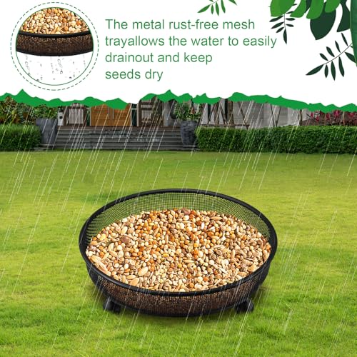 Nuogo 4 Pcs Ground Bird Feeder Tray 7 Inches Platform Bird Feeder for Outside Metal Squirrel Feeders Rust Resistant Mesh Seed Tray Garden Yard Decoration for Outdoor Wild Dove(Round) - style: Round