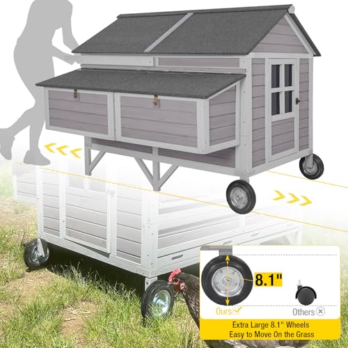 Chicken Coop Super Large Mobile Hen House with Wheels,Strong Iron Frame Outdoor Poultry Cage with Nesting Box,Duck Coop,Rabbit Cage Waterproof - size: 68.1"L x 53.9"W x 49.0"H